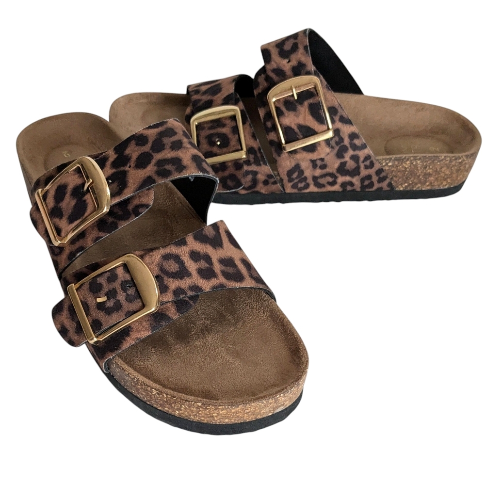 Time & Tru Leopard Print Sandals Size 9